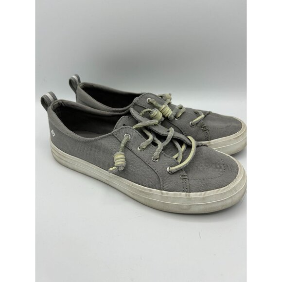 Sperry Womens Canvas Gray Slip-On Sneakers Size 8 Leather Shoe Strings - Picture 4 of 9
